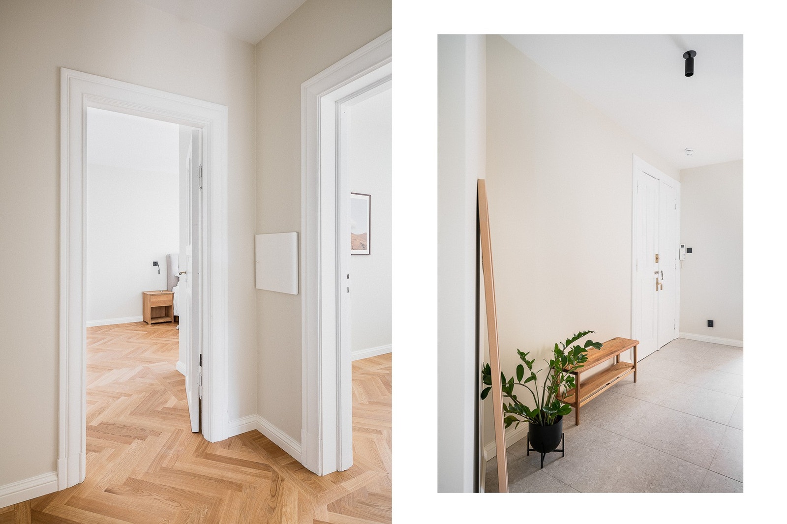 Lys og luftig entré med lekker inngangsdør. Galleribilde