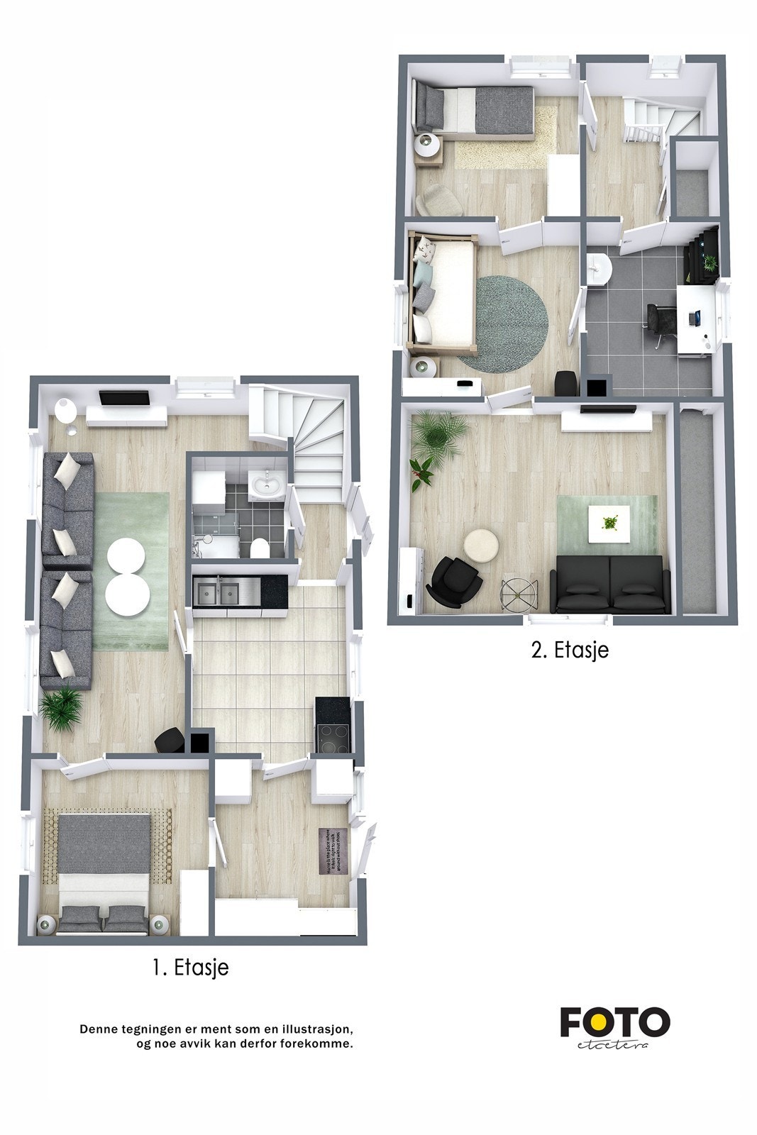 Veiledende plantegning, begge etasjer. Ikke målbar. Galleribilde
