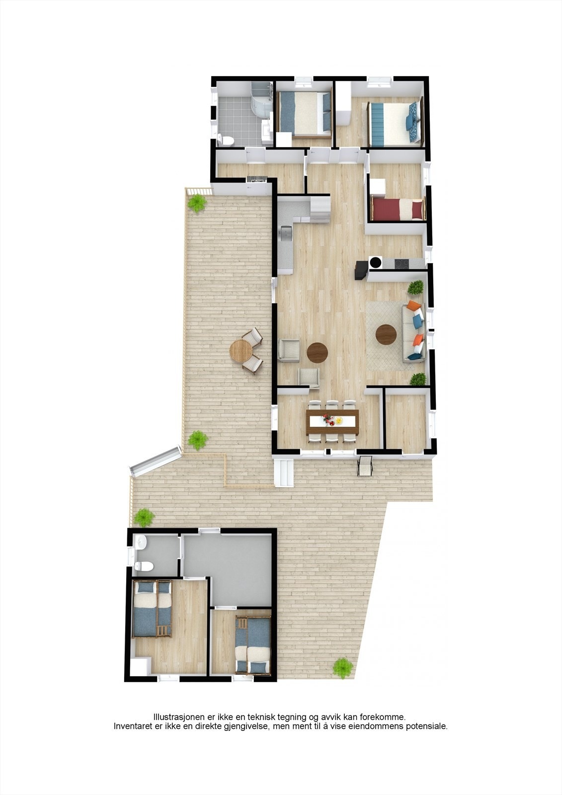 Plantegning med anneks og uteplasser Galleribilde