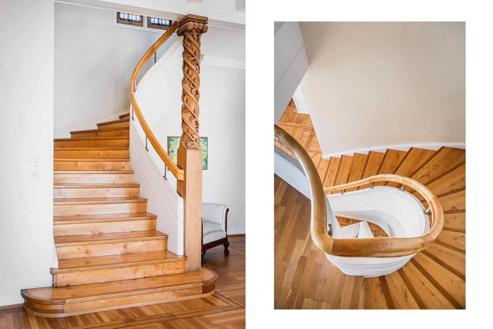 Dekorative trappeløp mellom hjemmets tre etasjer. Galleribilde