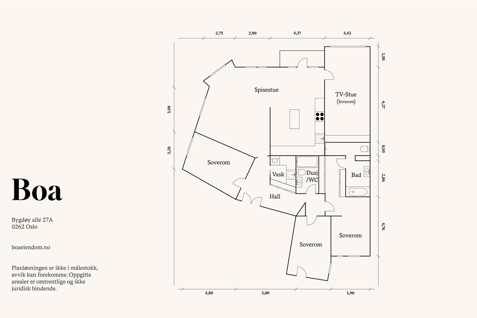 3. etasje: Entré/hall, kjøkken med spiseplass, stue, fire soverom, to baderom, vaskerom, mellomgang, gang og omkledningsværelse. Galleribilde