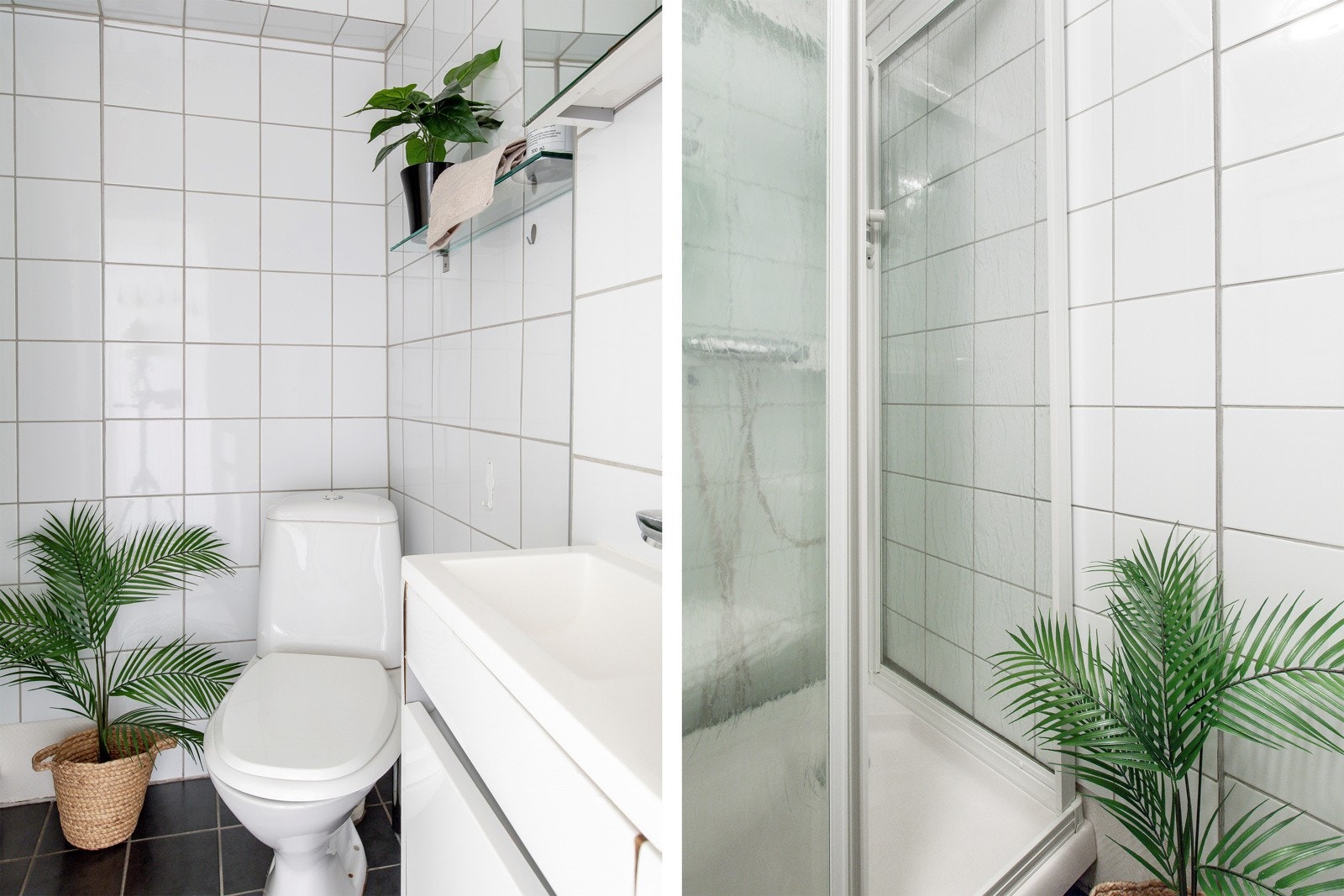 Bad med toalett og dusj. Vaskerom i kjeller med egen vaskemaskin som kan følge med Galleribilde