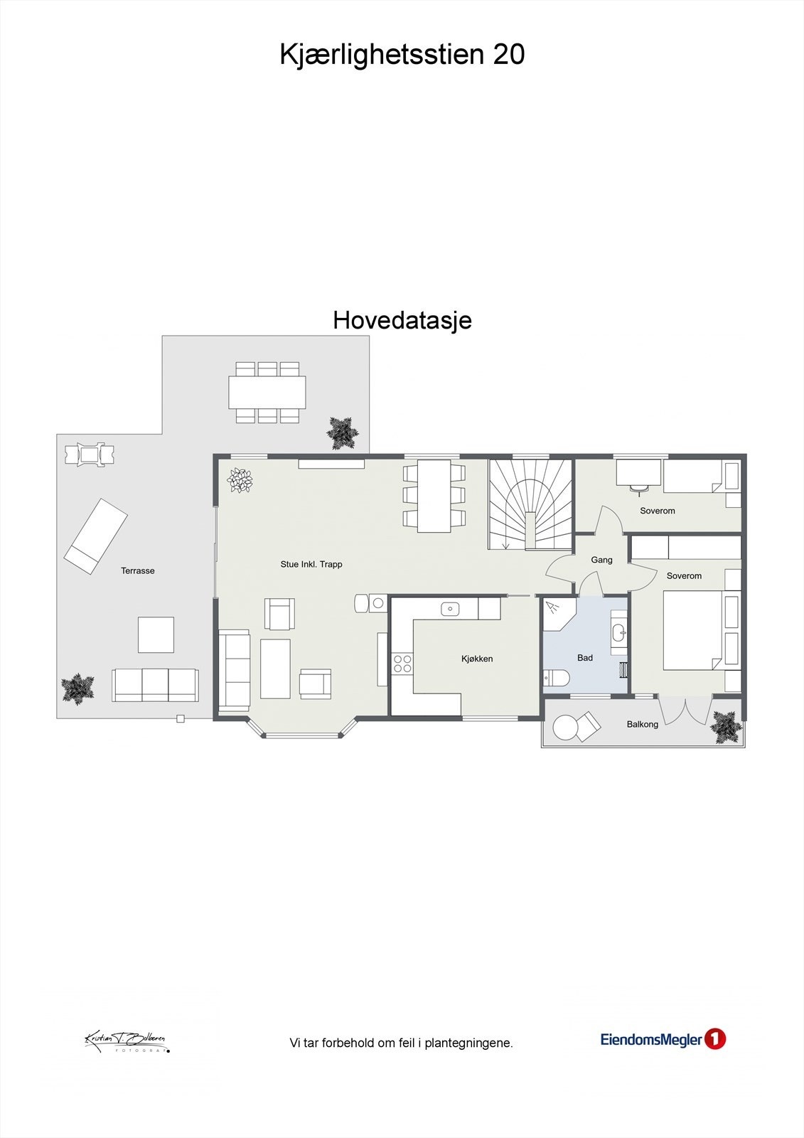 Plantegning hovedetasje Kjærlighetsstien 20. Galleribilde
