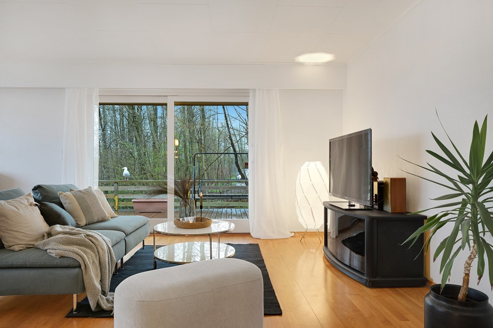 Stue med veranda i bakgrunnen. Galleribilde