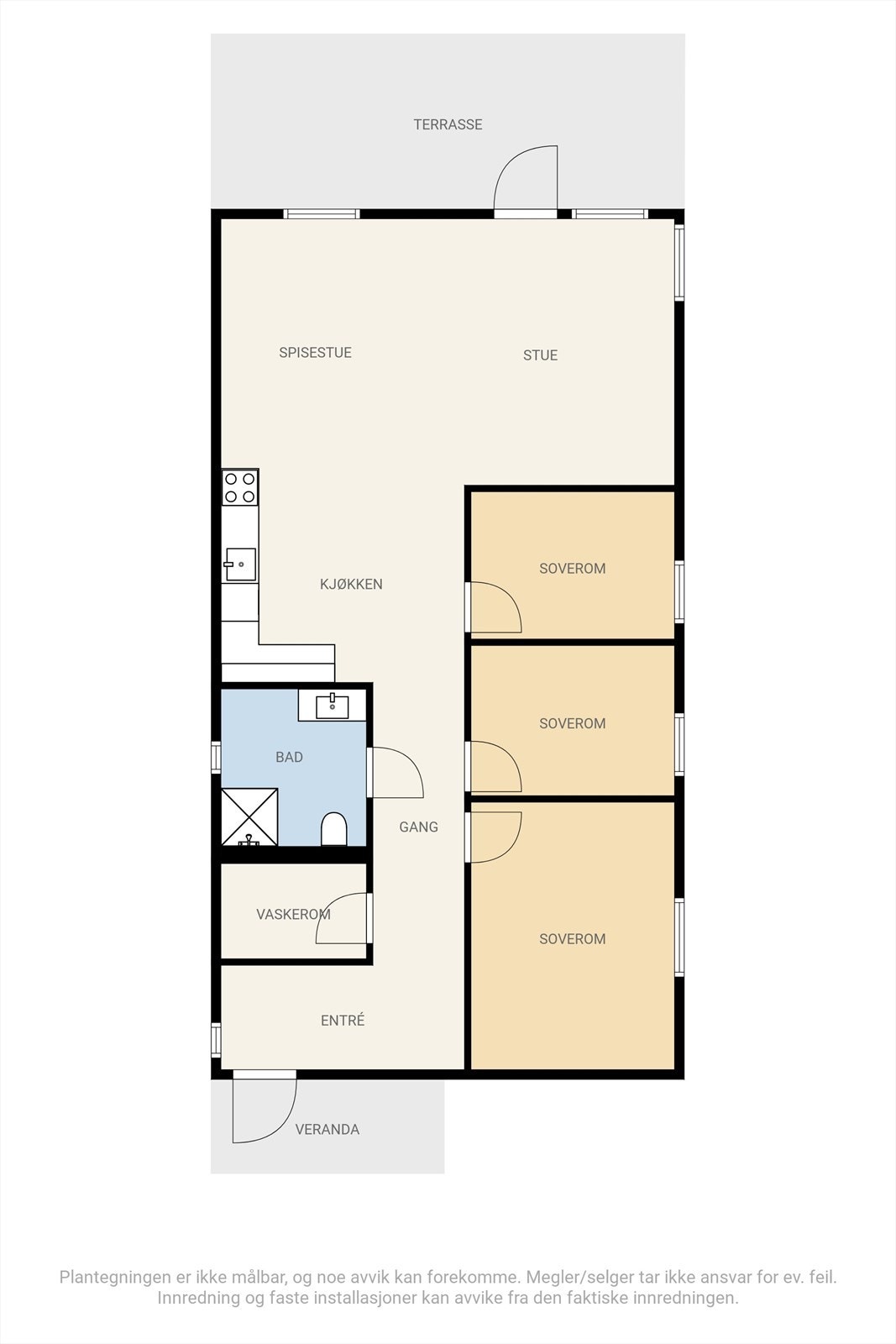 Planløsning fra 1. etasje. Vindfanget er litt mindre i 2. etasje. Detaljert planskisse ligger i prospektet Galleribilde