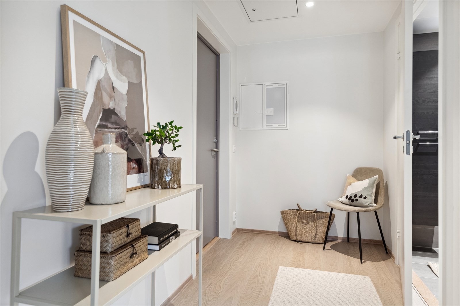 Leiligheten har inngang fra felles trappegang med heis. Det er porttelefon ved inngangsdøren. Galleribilde