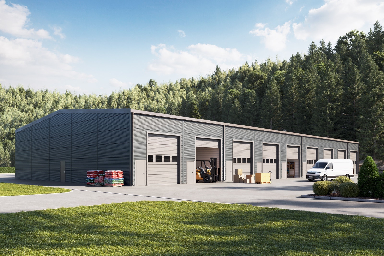 Stor elektrisk port på 4x4 meter og god utvendig plass for enkel av og pålessing. Galleribilde