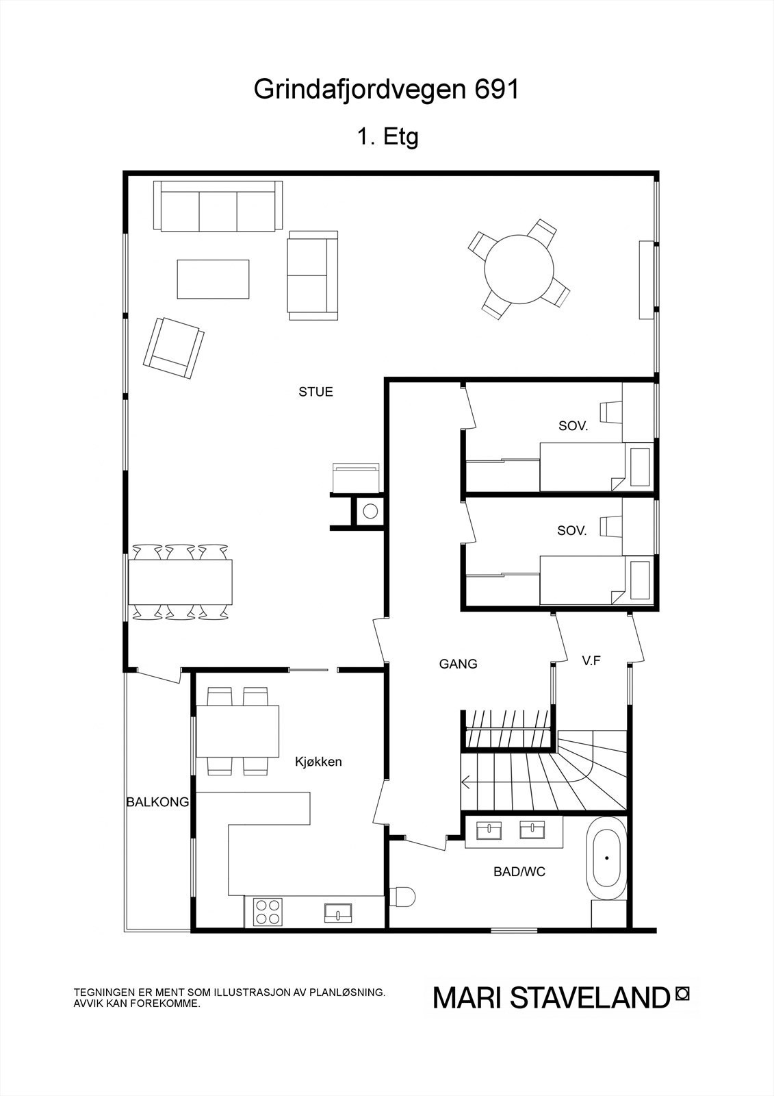 Floorplan letterhead - Grindafjordvegen 691 - 1. Etg - 2D Floor Plan Galleribilde