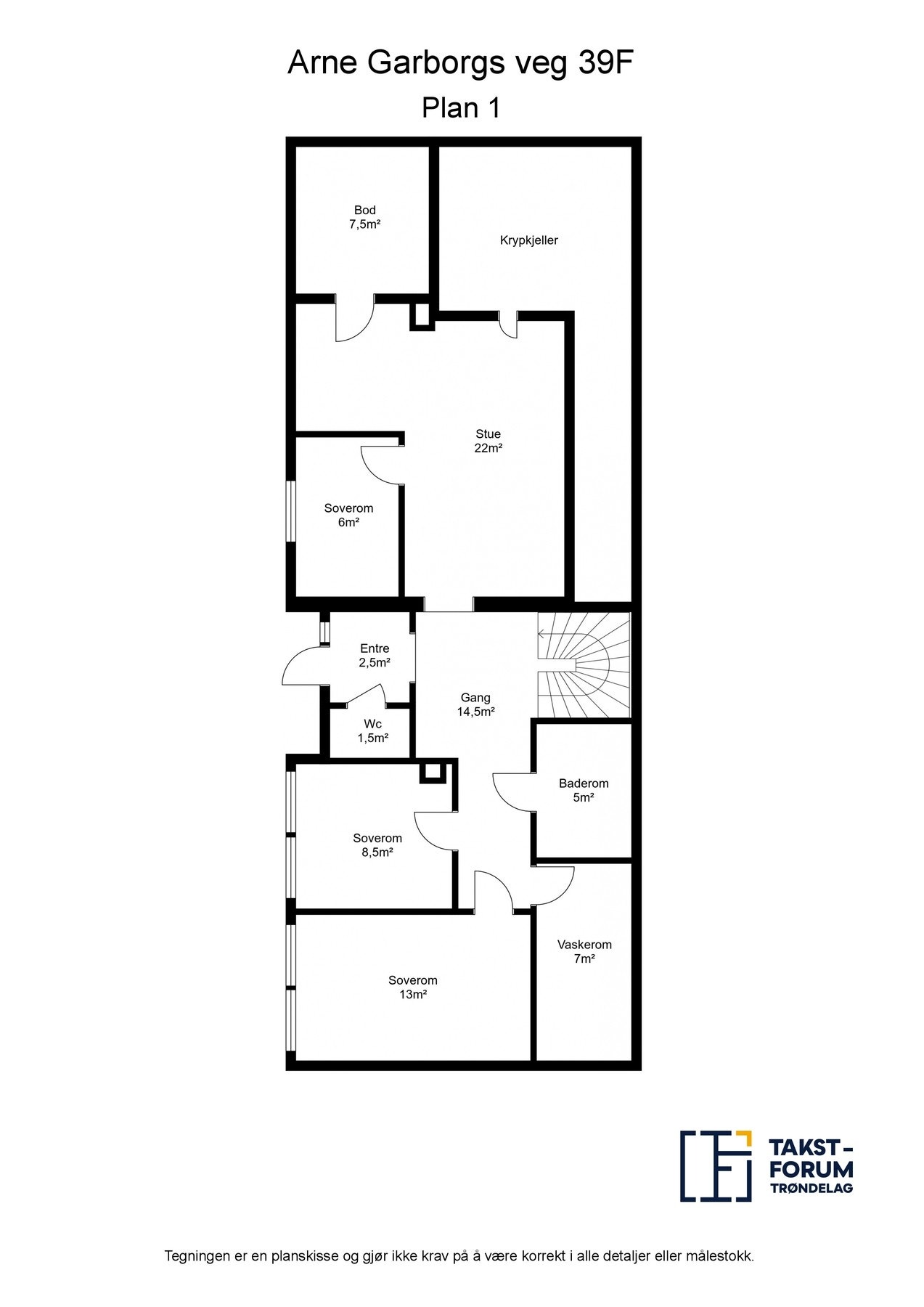 Planskisse 1.etg. med arealer. Galleribilde