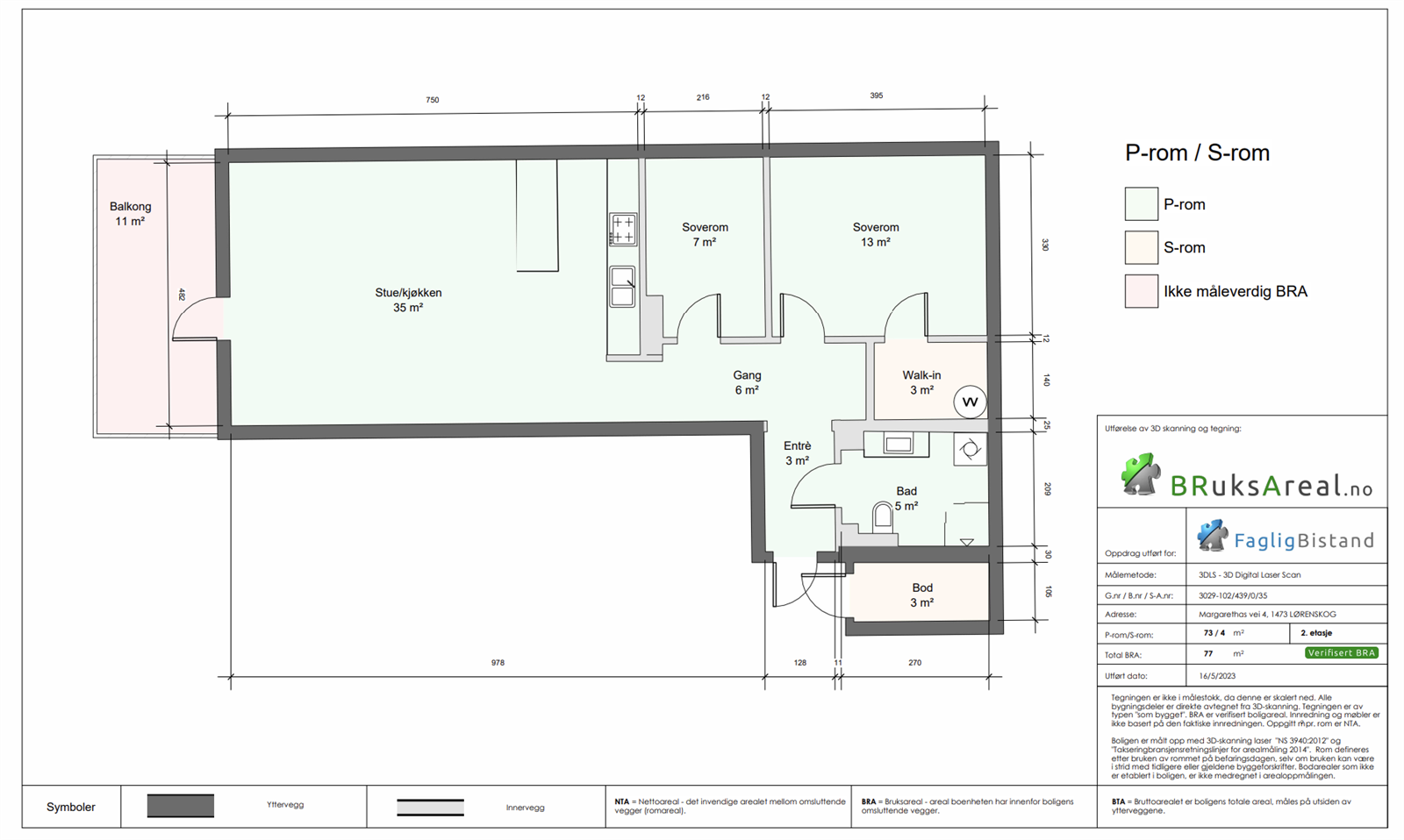 Plantegning med mål. Boligen disponerer i tillegg garasjeplass i lukket anlegg og to
boder Galleribilde