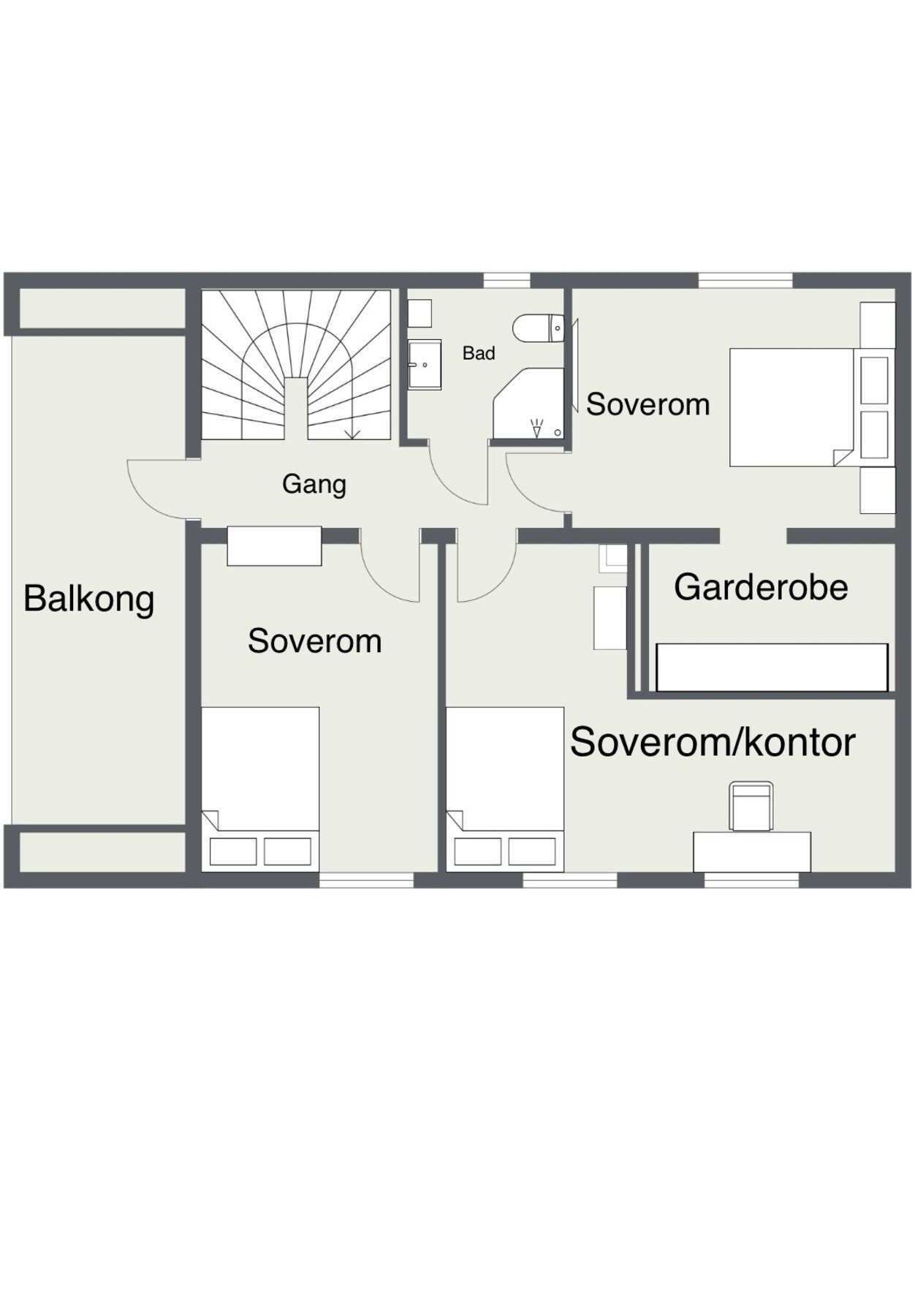 Plantegning 2.etg. Dette er kun ment som en illustrasjon. Tegningen kan ha avvik og er ikke målbar. Galleribilde