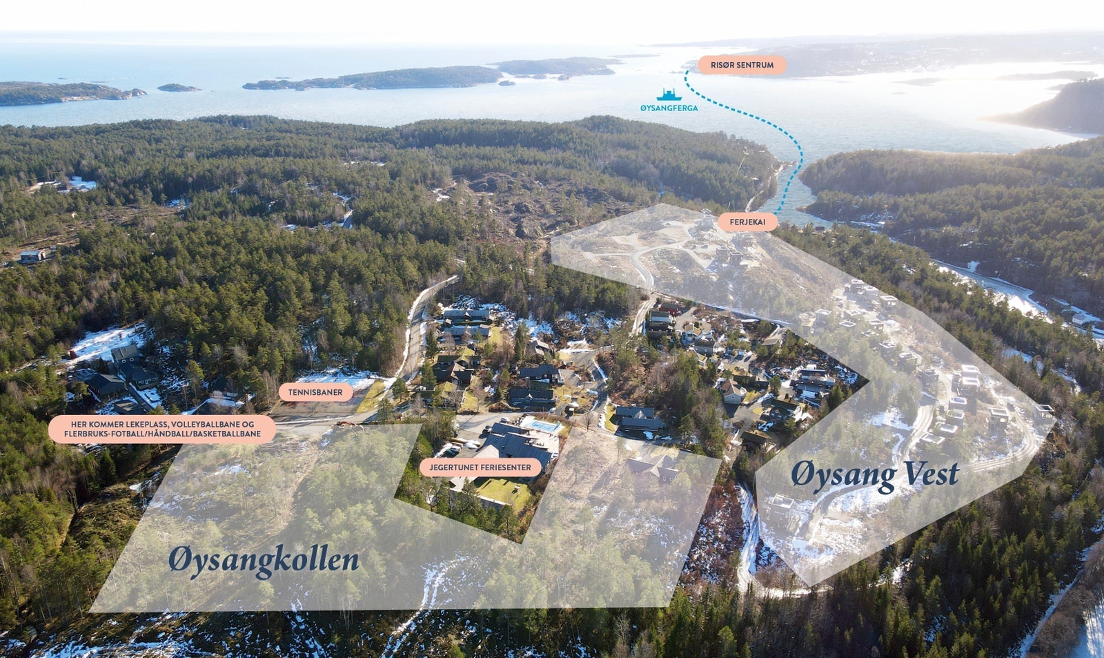 Oversiktsbilde for Øysang i Risør med Risør sentrum i bakgrunnen.
Denne hytta kan bygges på Øysangkollen. Galleribilde