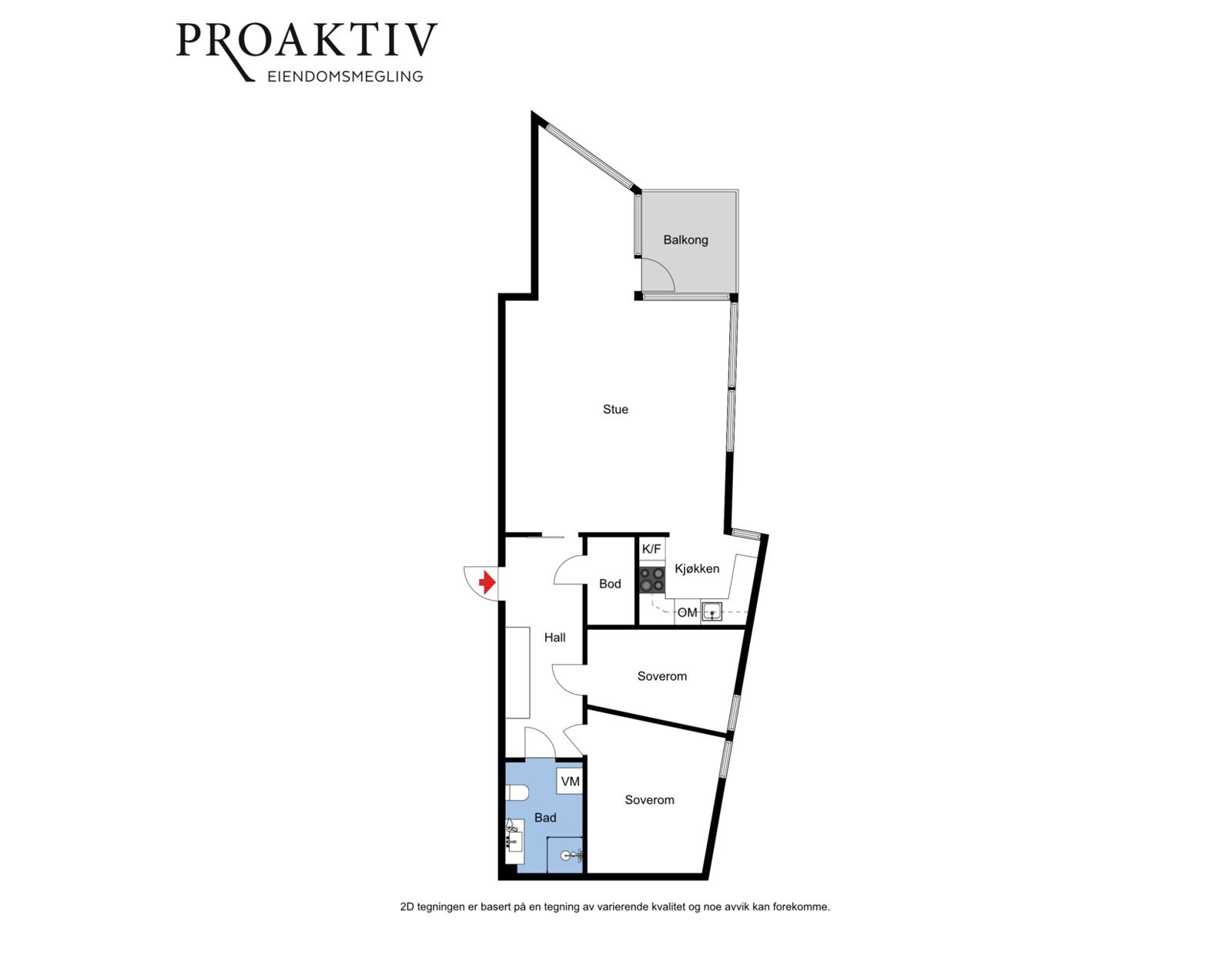 En praktisk planløsning med to soverom. Galleribilde