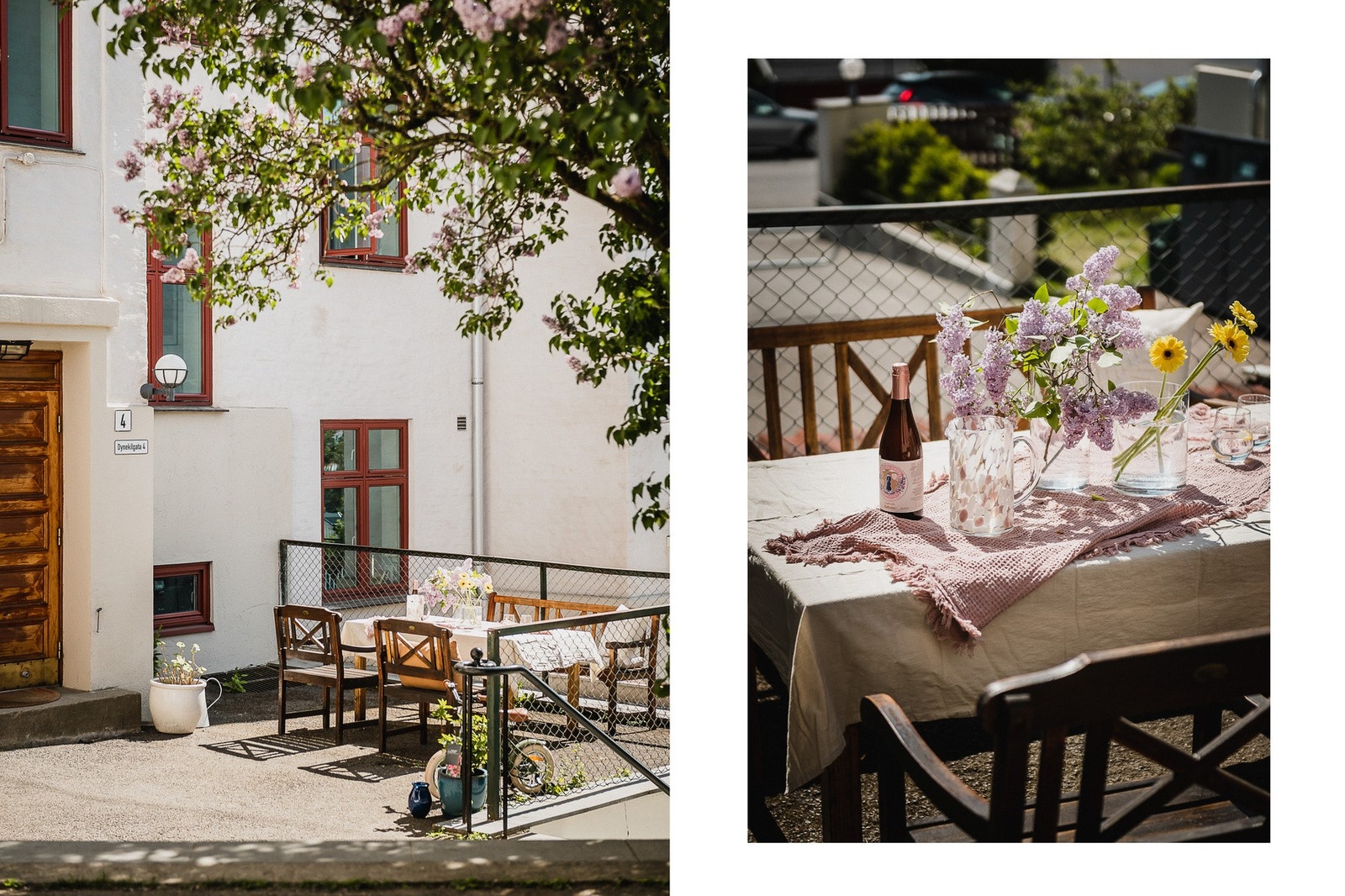 Koselig sitteplass rett utenfor kjøkkenvinduet - her kan du nærmest servere maten rett ut av eget vindu. Galleribilde