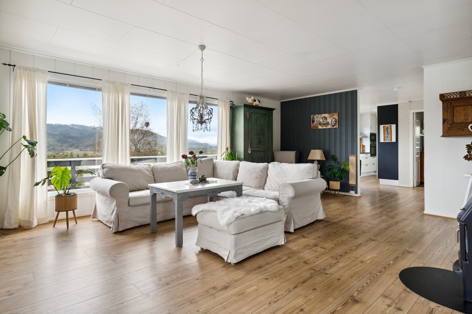 Fin og lys stue. Flott utsikt fra stuen. Galleribilde