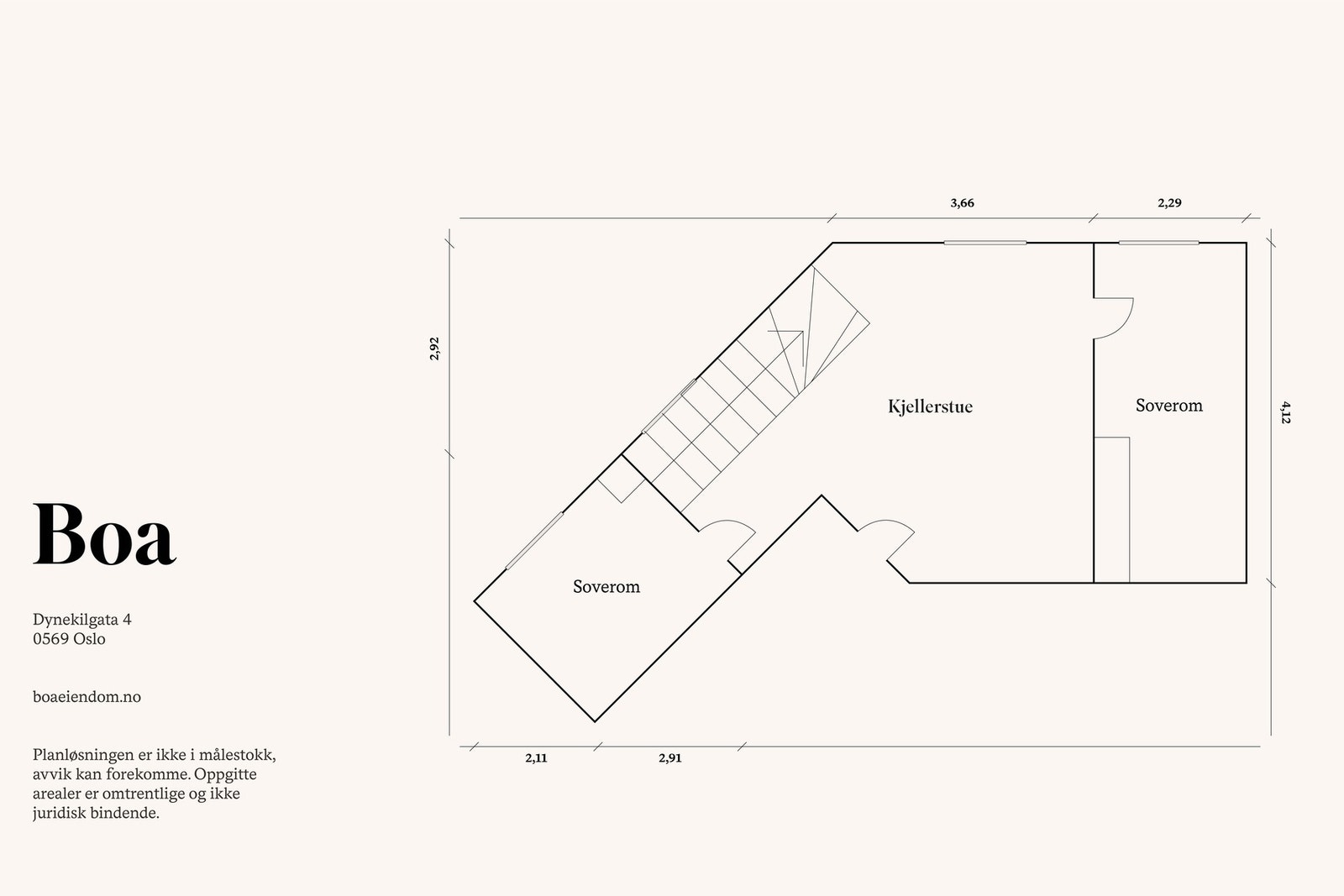 Kjeller: Trappegang, kjellerstue, soverom og kontor/gjesterom. Kontor/gjesterom fungerer i dag som det fjerde soverommet, men er litt for lite til å bli godkjent som soverom. Galleribilde