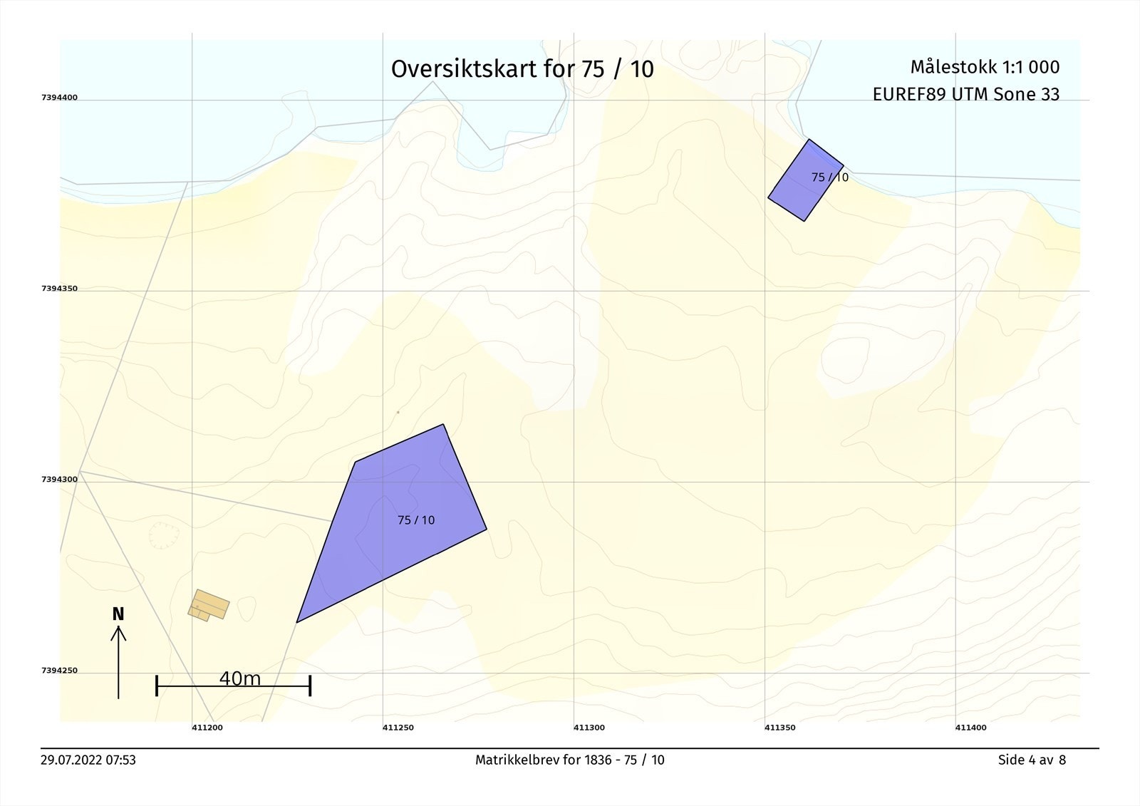 Dette er en oversikt over 1836-75/10. Nausttomten medfølger ikke i handelen. Denne skal overdras til 1836-75/7 for å gjøre opp en servitutt tinglyst i 1924. Galleribilde