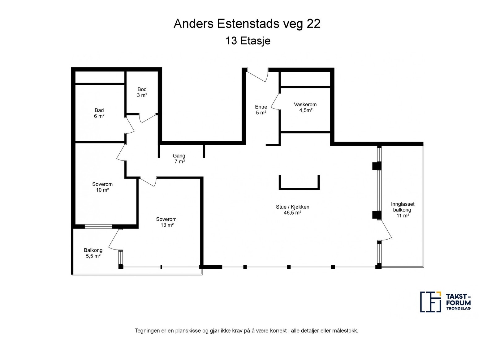 Plantegning med areal. Galleribilde