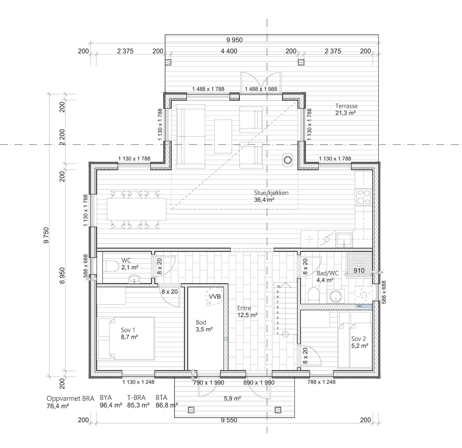 Plantegning hovedplan på oppsatt hytte Galleribilde