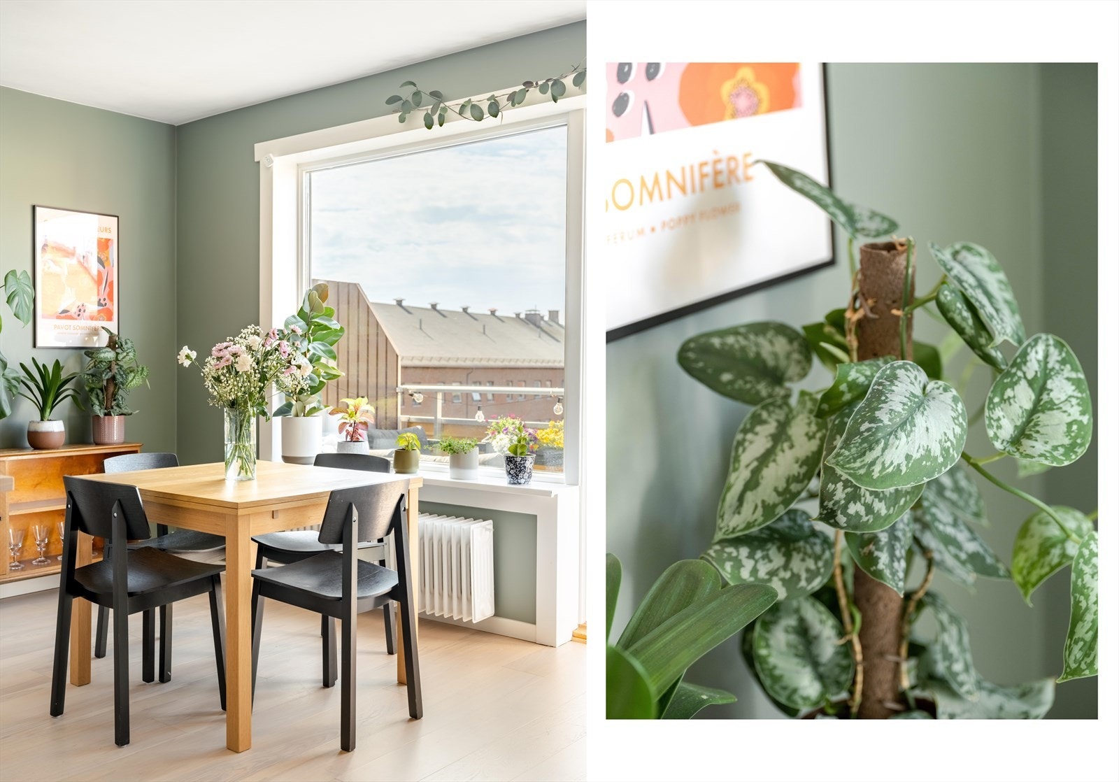 Planløsningen er svært praktisk og det er naturlig plass til spisebord ved vinduet tilknyttet kjøkkenet, som er perfekt når familie og venner kommer på besøk. Galleribilde