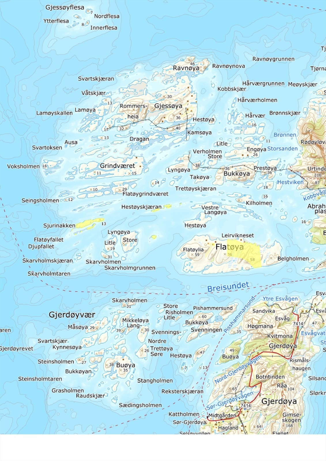 Flatøya ligger vakkert til i Rødøy kommune, omkranset av Gjessøya i nordvest, Rødøya i nordøst og Gjerdøya i sør. Galleribilde
