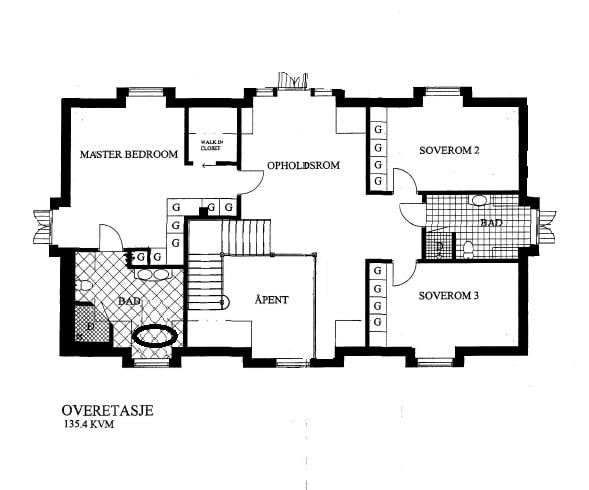 Plantegning Nestebyalléen 2.etasje hovedhus. Galleribilde
