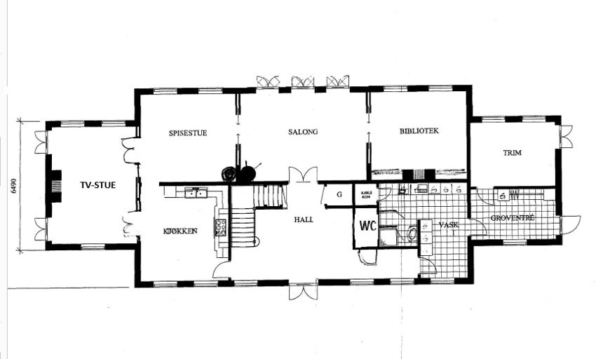 Plantegning Nestebyalléen 1.etasje hovedhus. Galleribilde