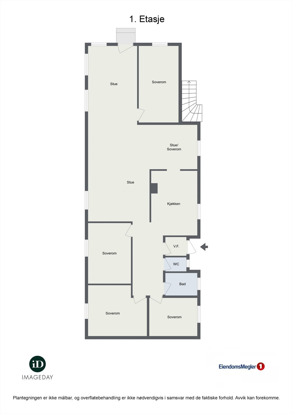 Boligens hoveddel består av vinterstue, stue, 4 soverom, kjøkken, bad, WC og vindfang Galleribilde