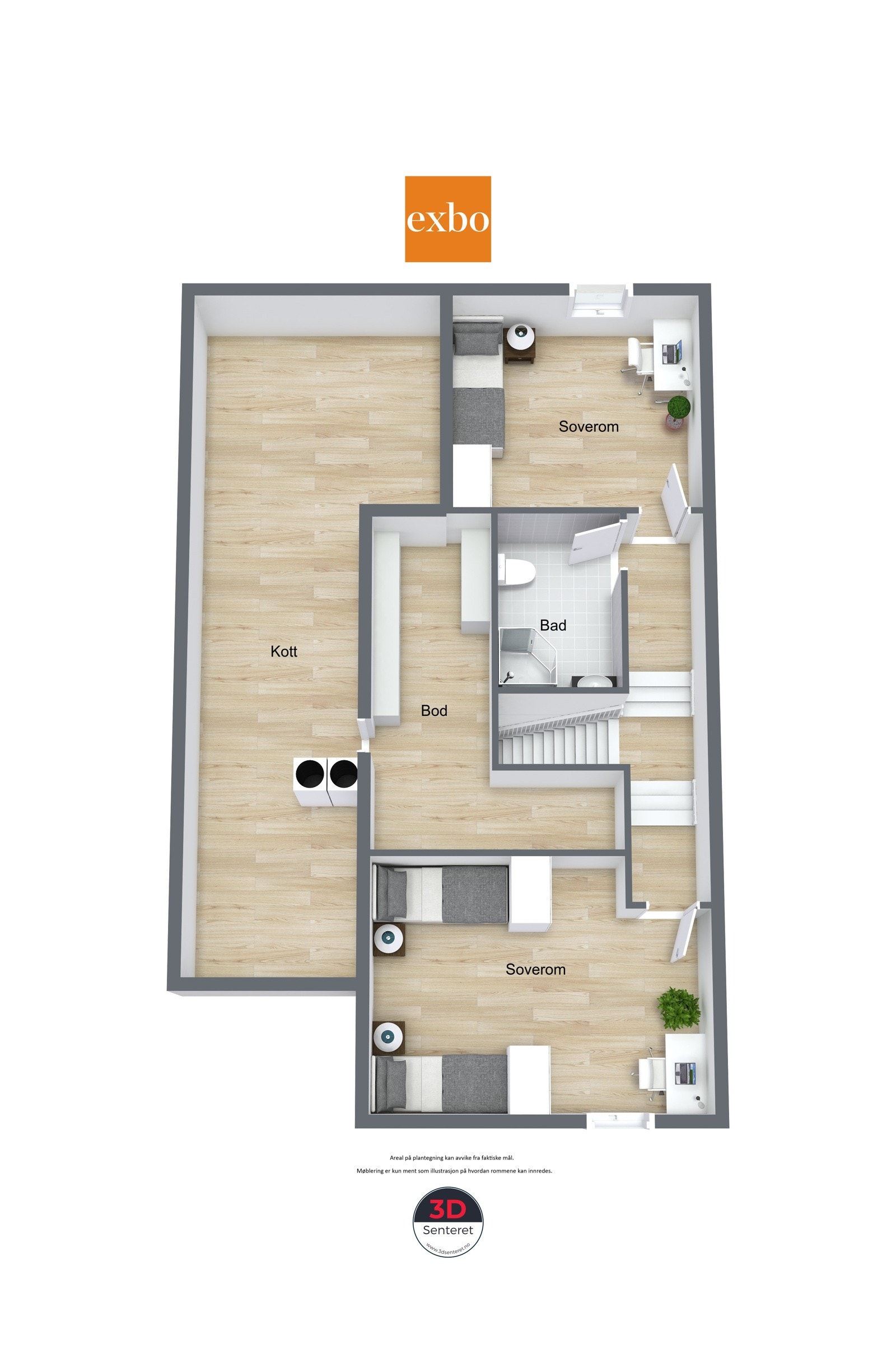 Lyngfjellveien 43A - Planskisse 3 - 3D Floor Plan Galleribilde