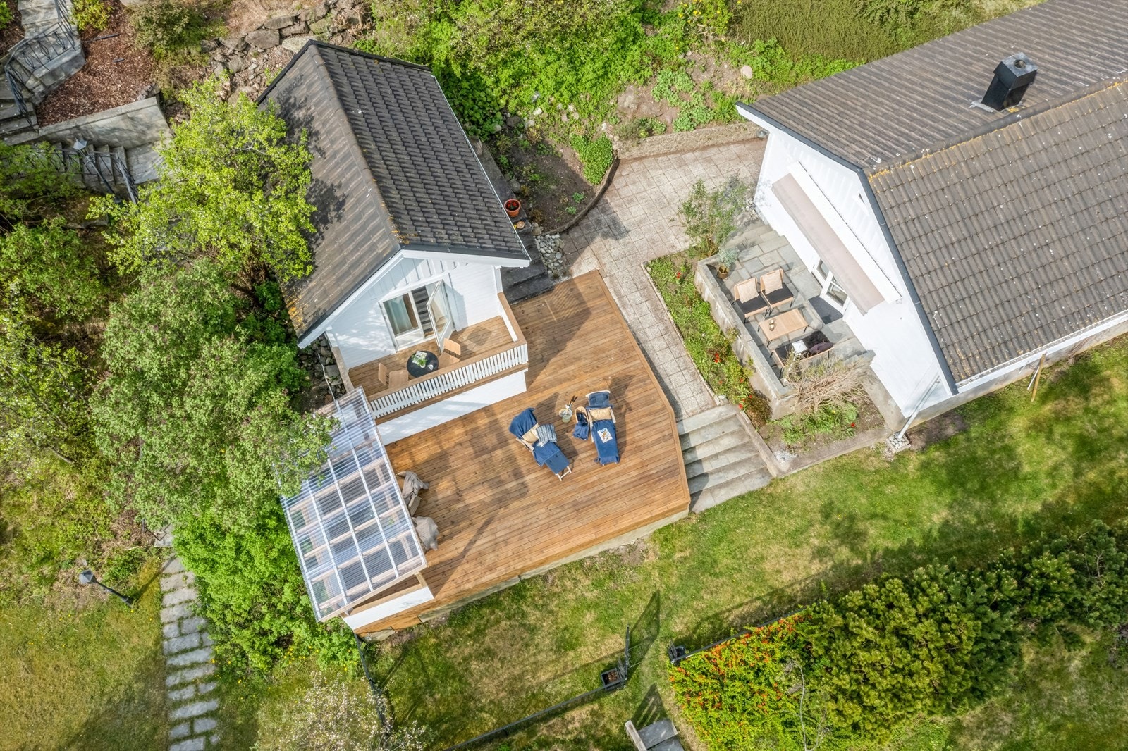 Uteplassene i øvre del av hagen. Galleribilde