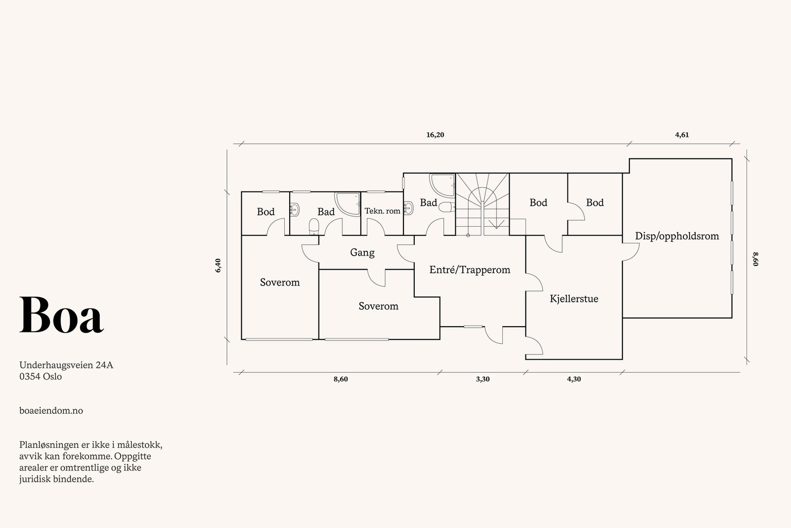 Underetasje: Hall/trappegang, mellomgang, tre soverom, tre bad og kjellerstue. Galleribilde