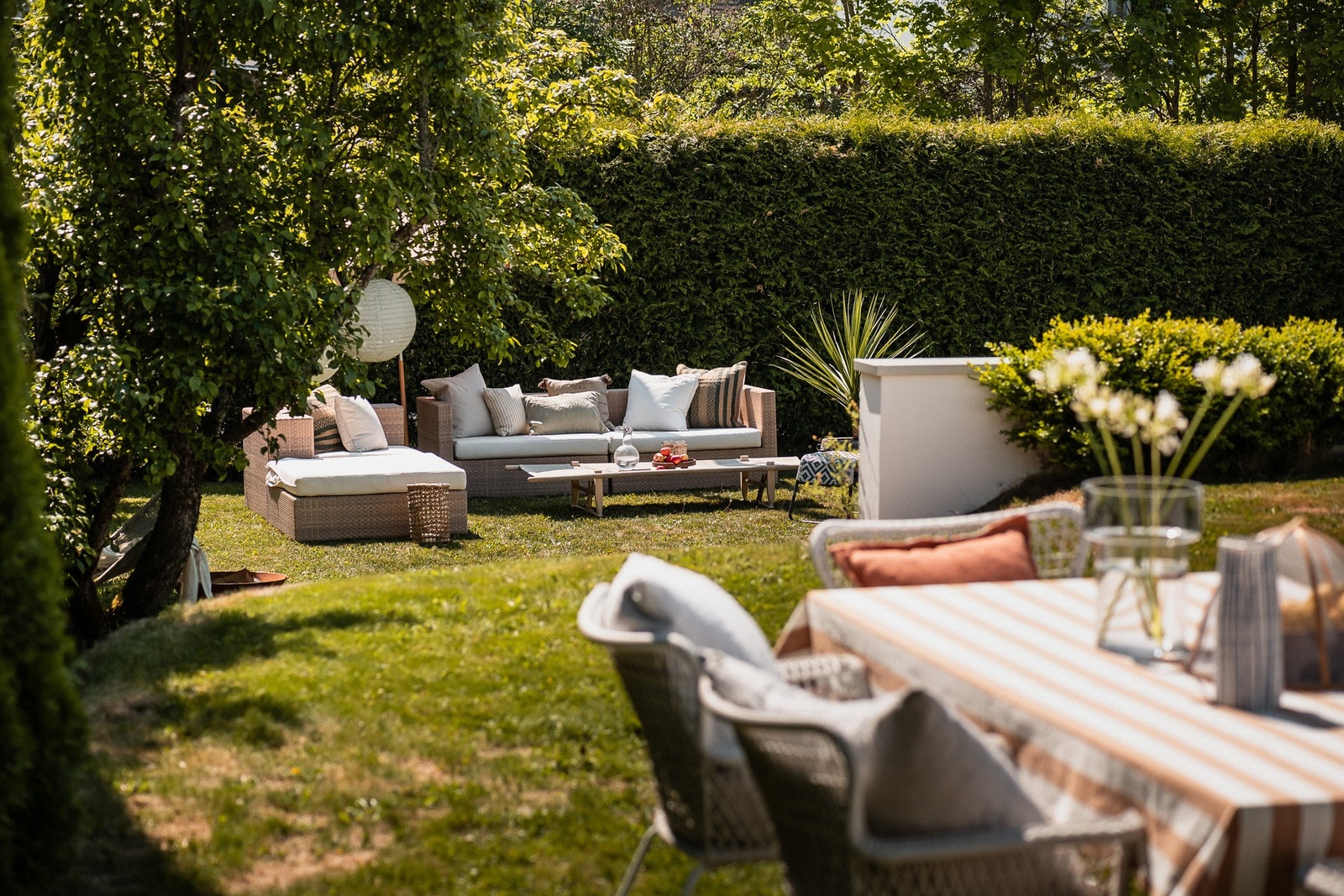 Nydelig hage med plen. og beplantning. Galleribilde