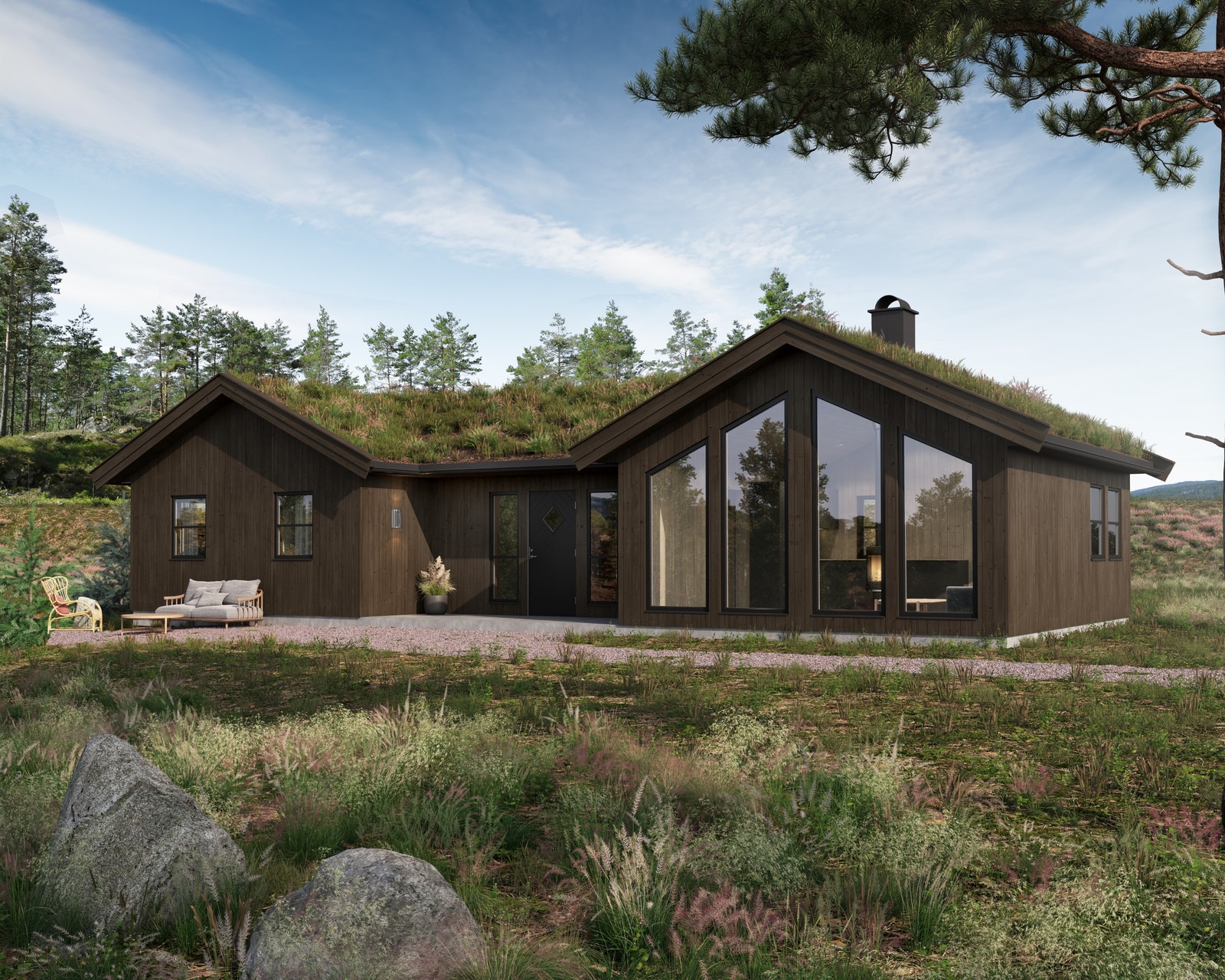 3 D tegning av hytta, mørk kledning Galleribilde