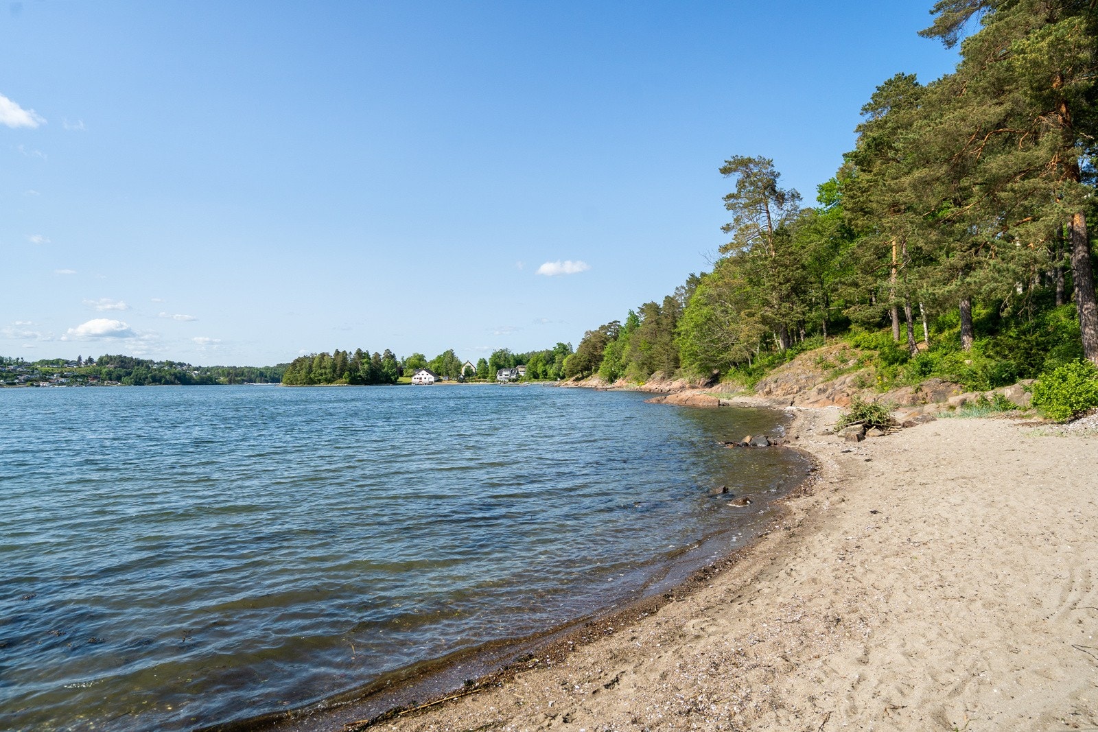 Sandstrand på Skogro, Kommunen legger ut badebrygge her i badesessongen Galleribilde