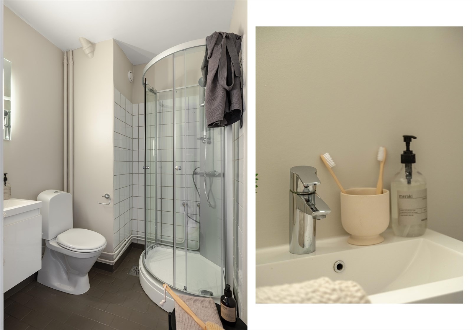 Badet fikk nytt dusjkabinett nå i 2023, og alle flatene ble malt opp. Galleribilde