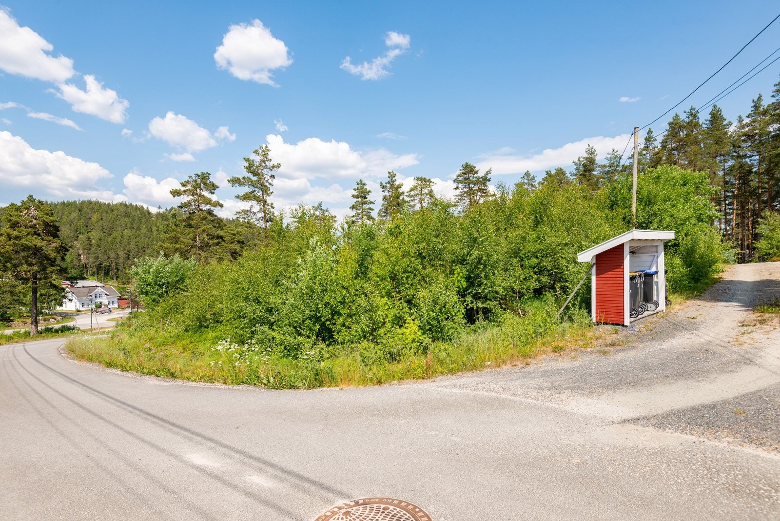 Bildet viser tomten og veien ned til fylkesvei 42. Galleribilde