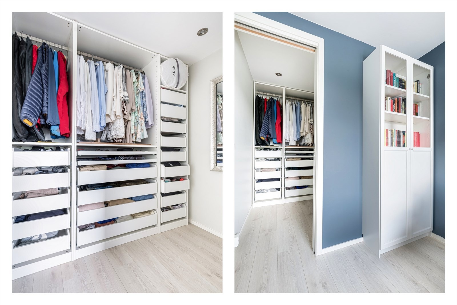 Stor walk-in garderobe med masse garderobeplass fra soverommet Galleribilde