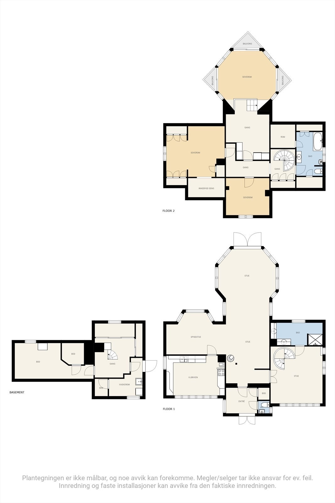 Plantegning alle plan i eneboligen. Galleribilde