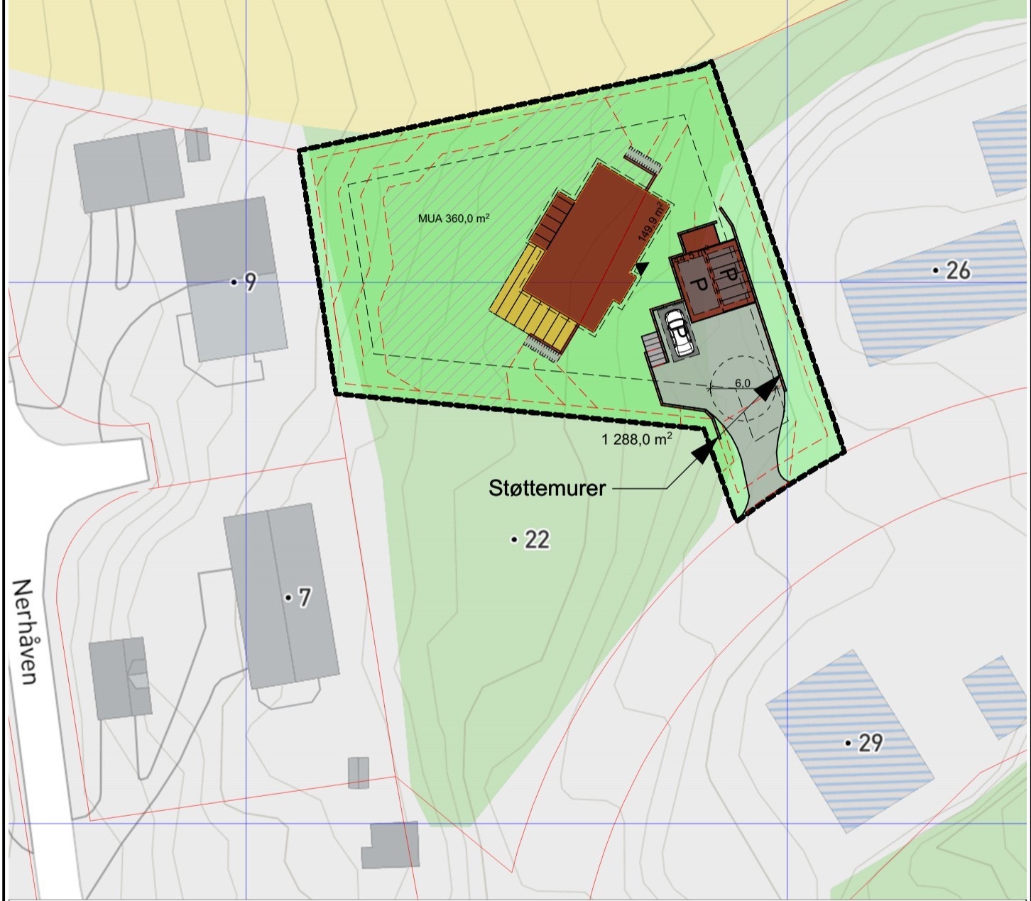 Forslag til plassering av husmodellen Aurora i tomta Galleribilde