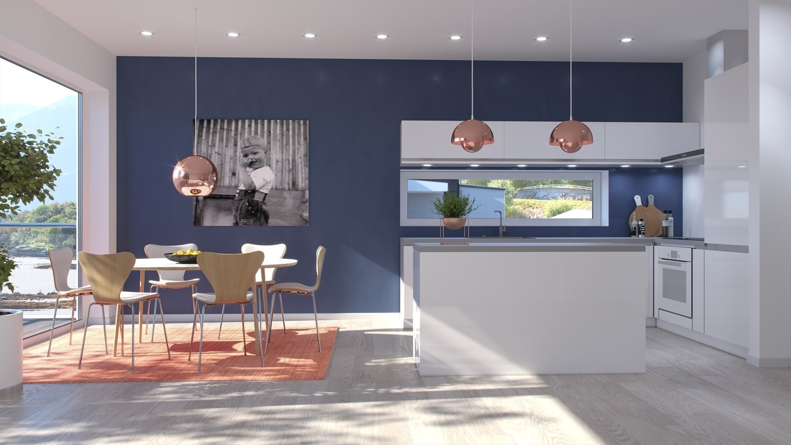 Innvendig vil du nyte godt av gode, gjennomtenkte planløsninger som utnytter plassen til det fulle, som slipper lyset til og gir en god romfølelse. 3D-modell. Galleribilde