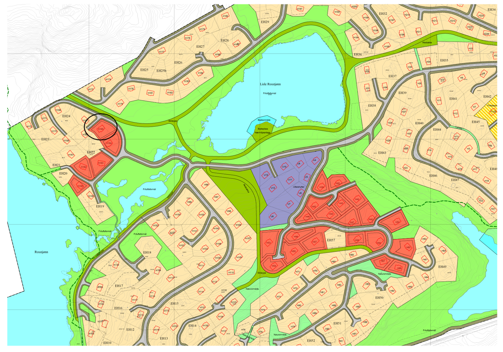 Plankart Gautefallheia. Tomt H165 markert Galleribilde