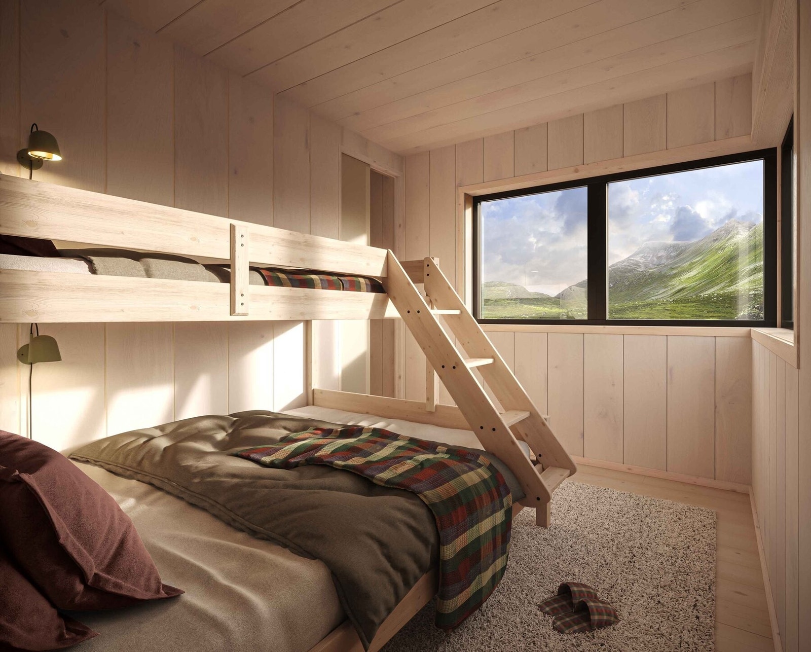 Overflater er i treverk av høy kvalitet. Illustrasjon soverom Galleribilde