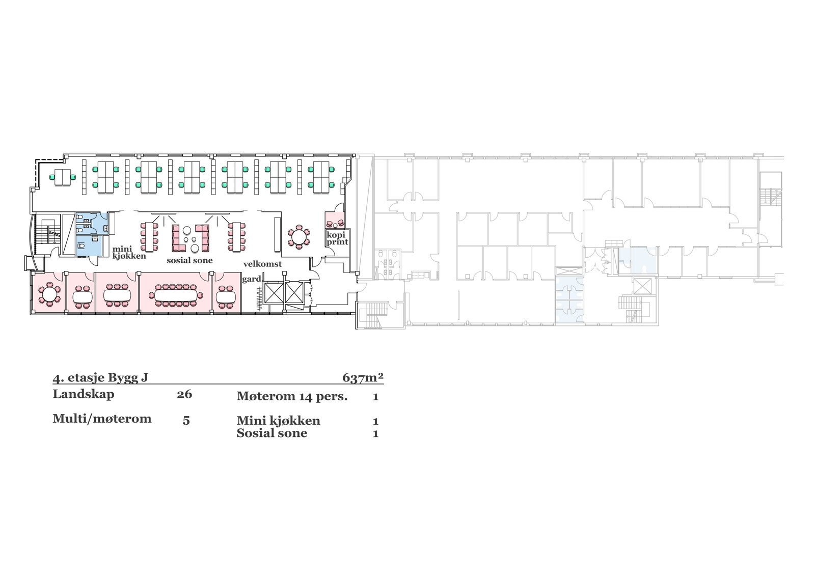 4. etasje. Planskisse ca 637 kvm BTA slik lokalet er i dag Galleribilde