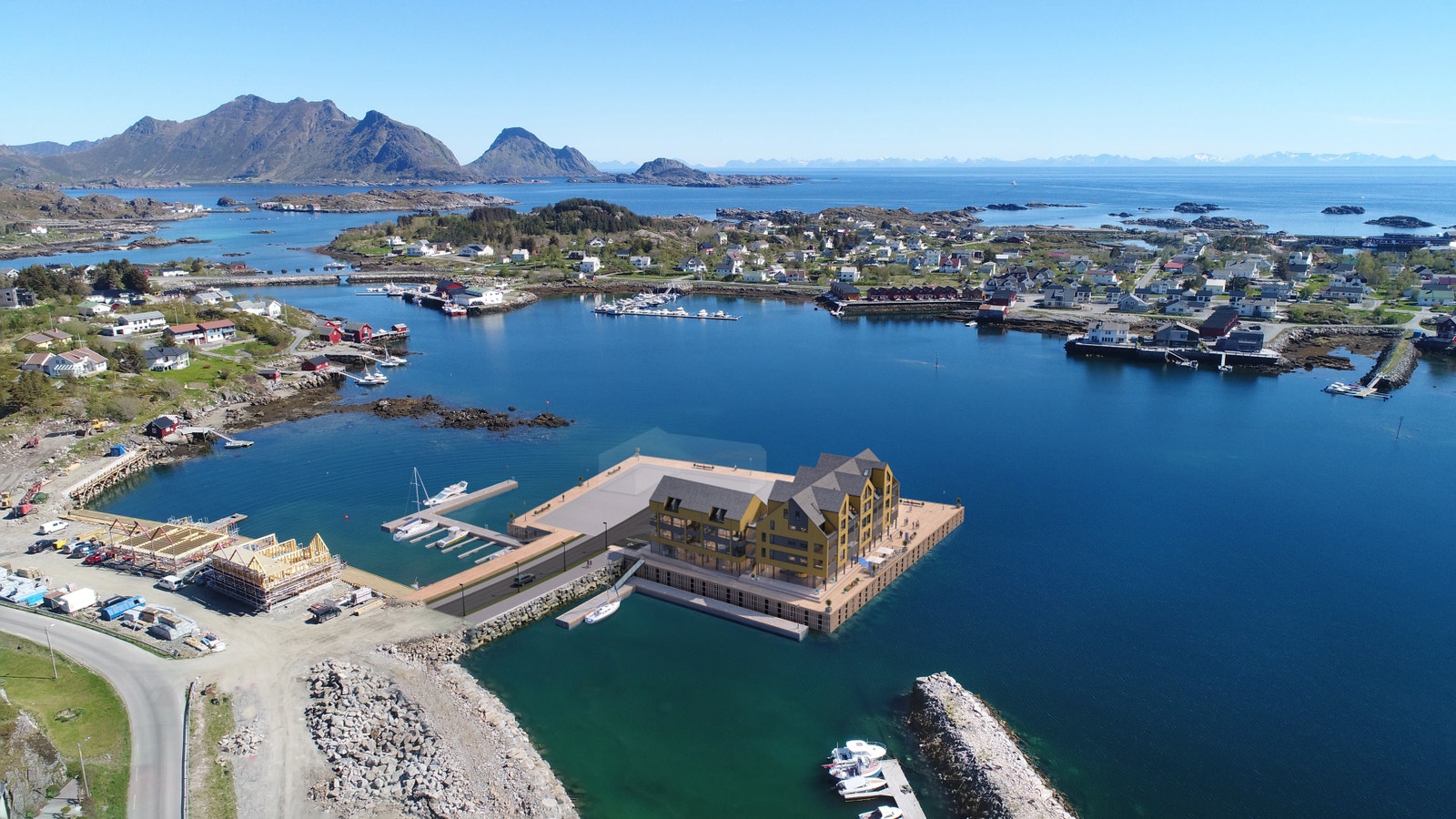 Illutrasjon Leilighetsbygg og ledig hotelltomt. Galleribilde