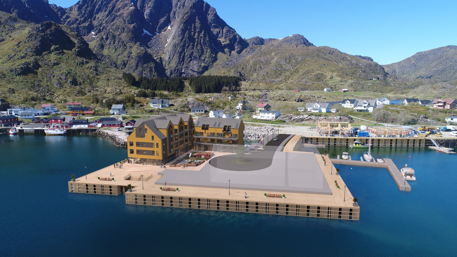 Illutrasjon Leilighetsbygg og ledig hotelltomt. Galleribilde