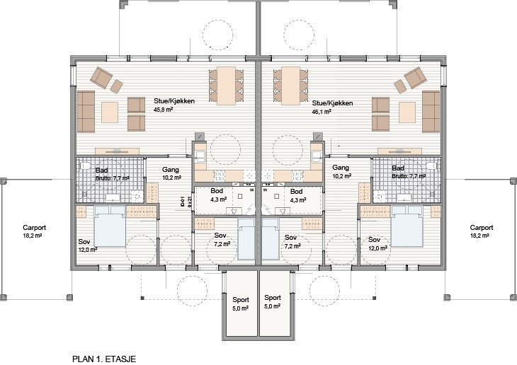 Planteikning. Bustad 15 er til høgre Galleribilde