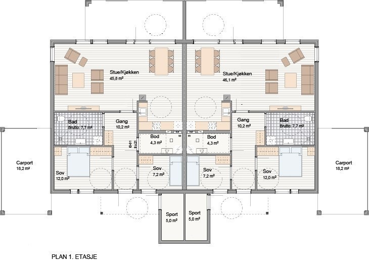 Planteikning. Bustad 16 er til venstre Galleribilde