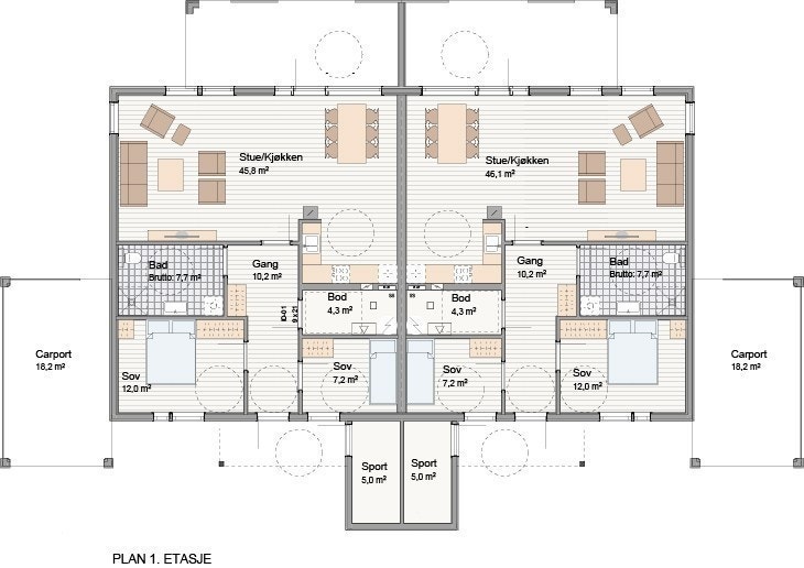 Planteikning. Bustad 14 er til venstre Galleribilde