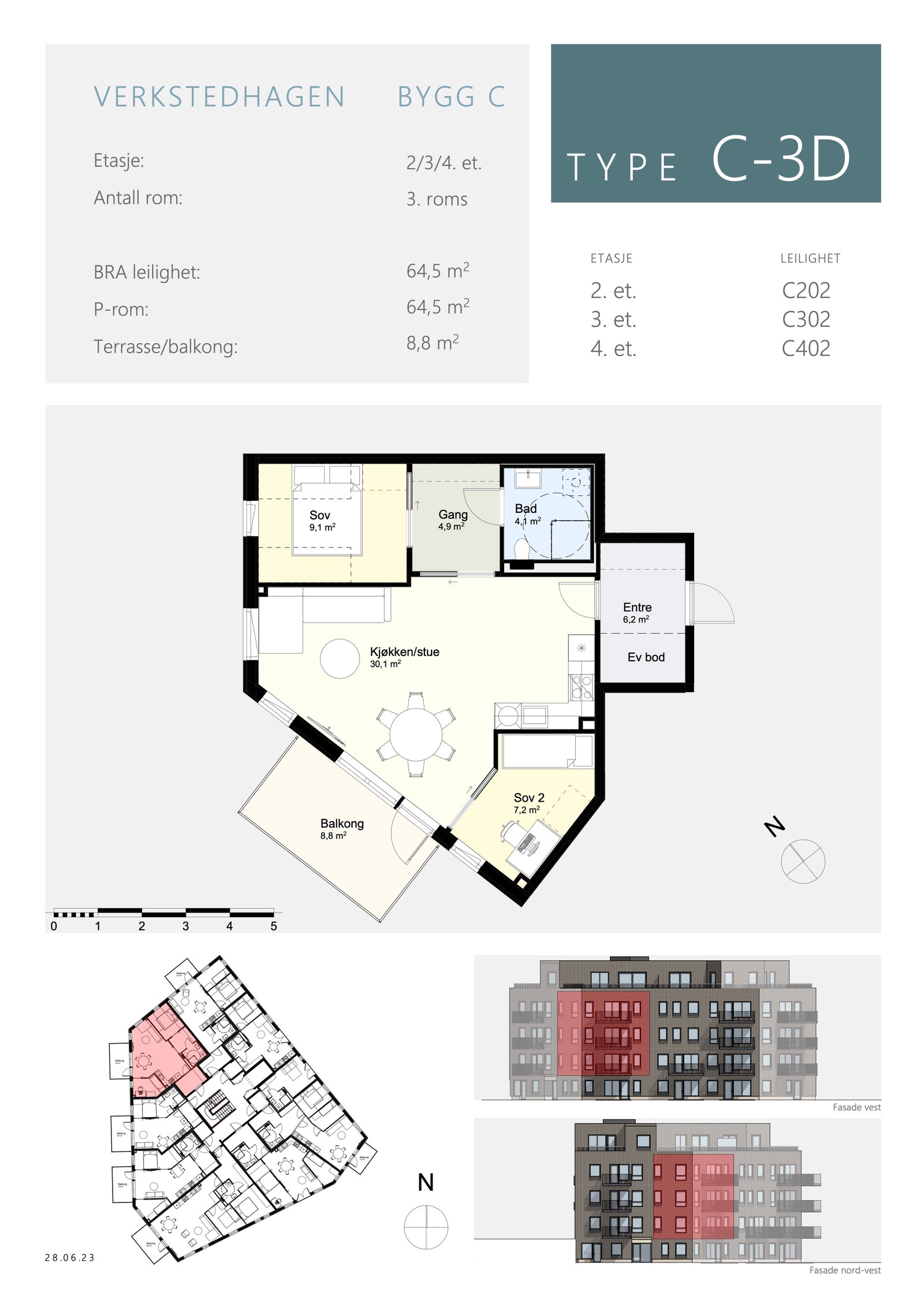 Romslig 3-roms på 64,5 m2 - Vestvendt balkong på 8,8 m2 Galleribilde