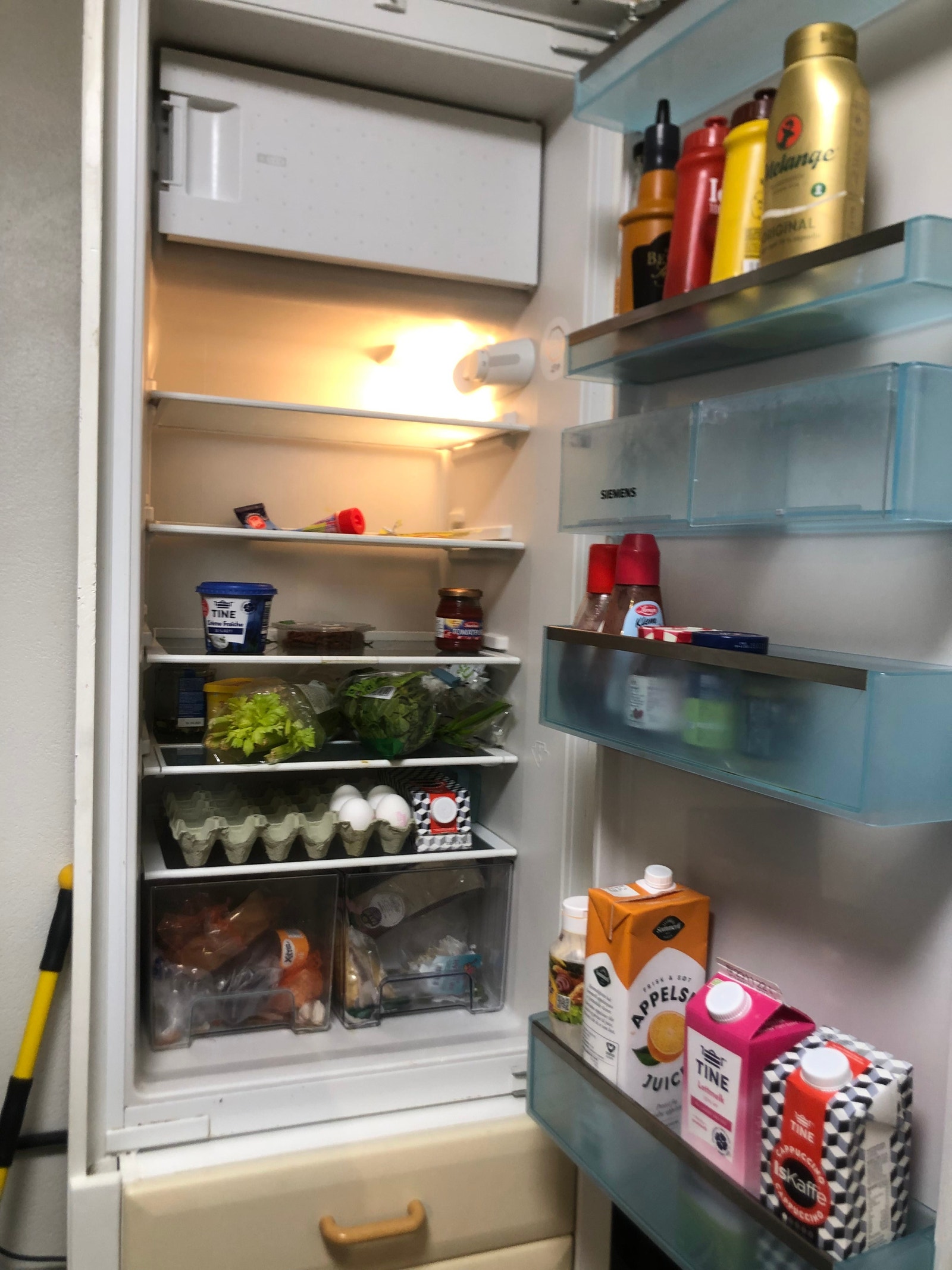 Stort kjøleskap. (Her er frysen ødelagt, men stor dypfryser er tilgjengelig i boden rett ved. Galleribilde